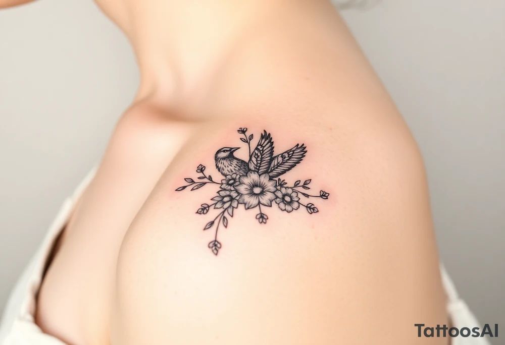 crows with flowers down my spine tattoo idea