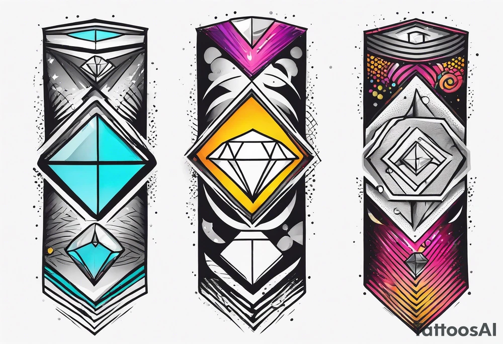 Sleeve on the forearm with a diamond in the middle for men tattoo idea