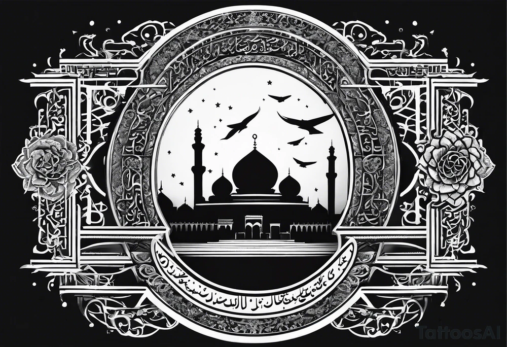 Arabic writing with scroll and heaven tattoo idea Arabic writing with scroll and heaven tattoo idea