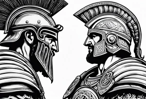 Side profile of spartan soilder looking at Roman colosseum tattoo idea