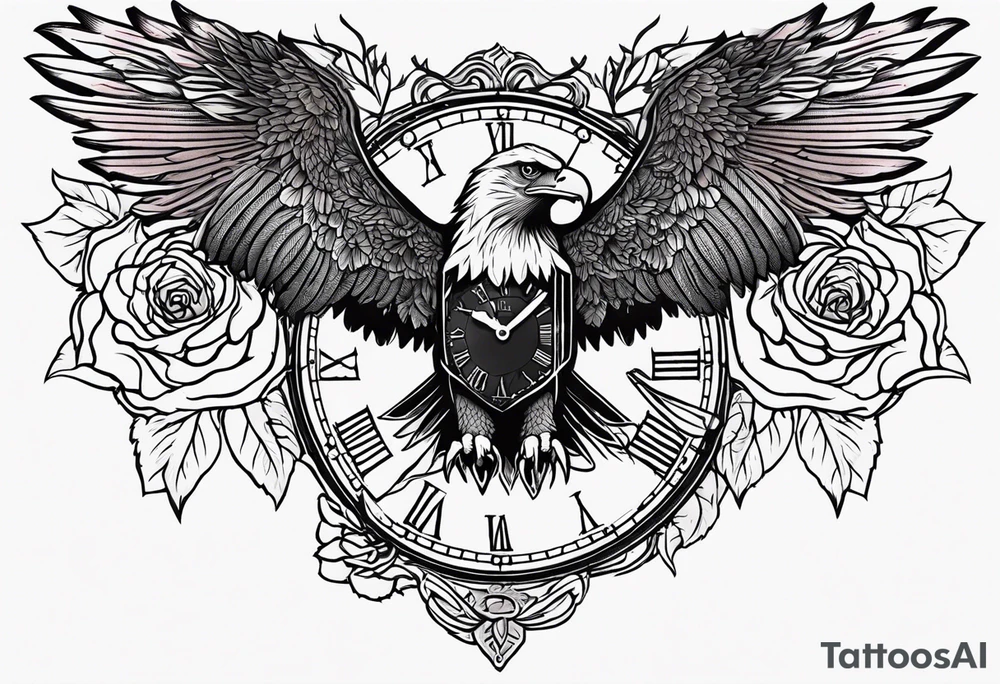 eagle, rose, clock , love tattoo idea