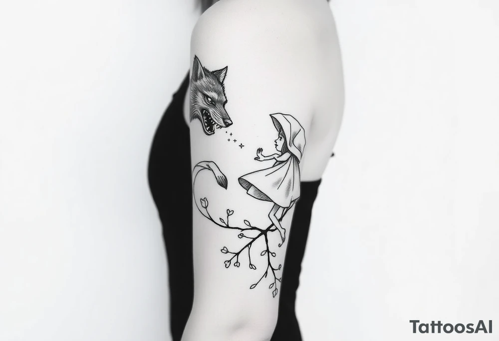 Big bad wolf chasing little red riding hood tattoo idea