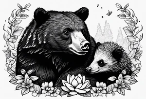 black bear hugs  hedgehog tattoo idea