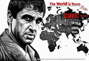 The world is yours from scarface movie with red letters 3d tattoo idea