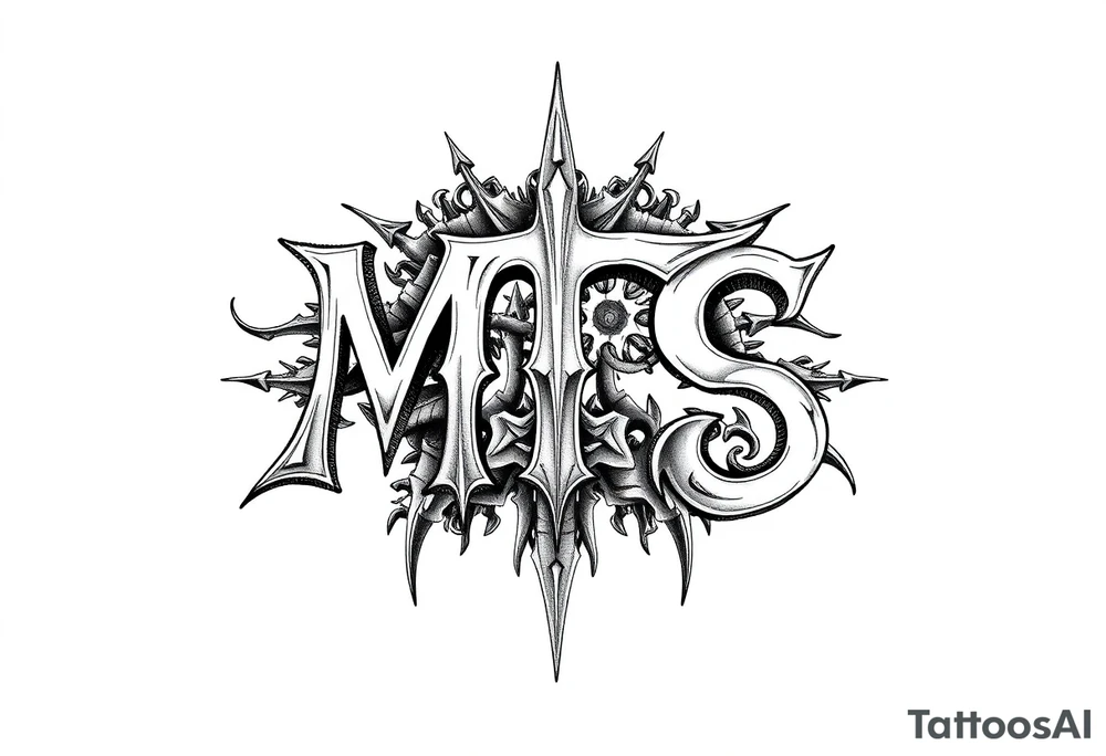 Mechanical style with the letters MTS tattoo idea