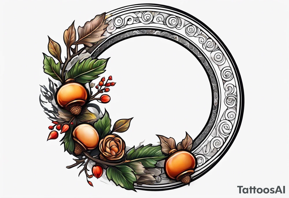 enso ring and acorn symbols tattoo idea