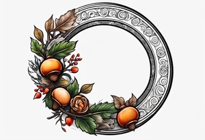 enso ring and acorn symbols tattoo idea