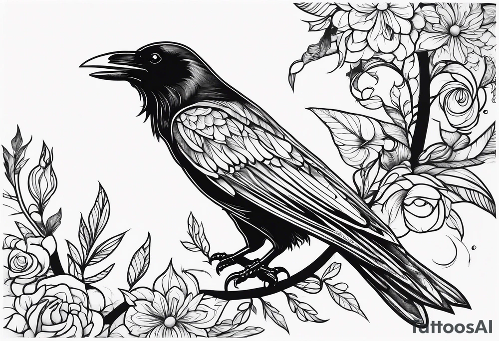 outline of a tall Raven tattoo idea