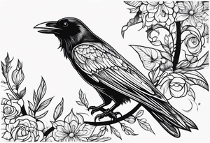 outline of a tall Raven tattoo idea