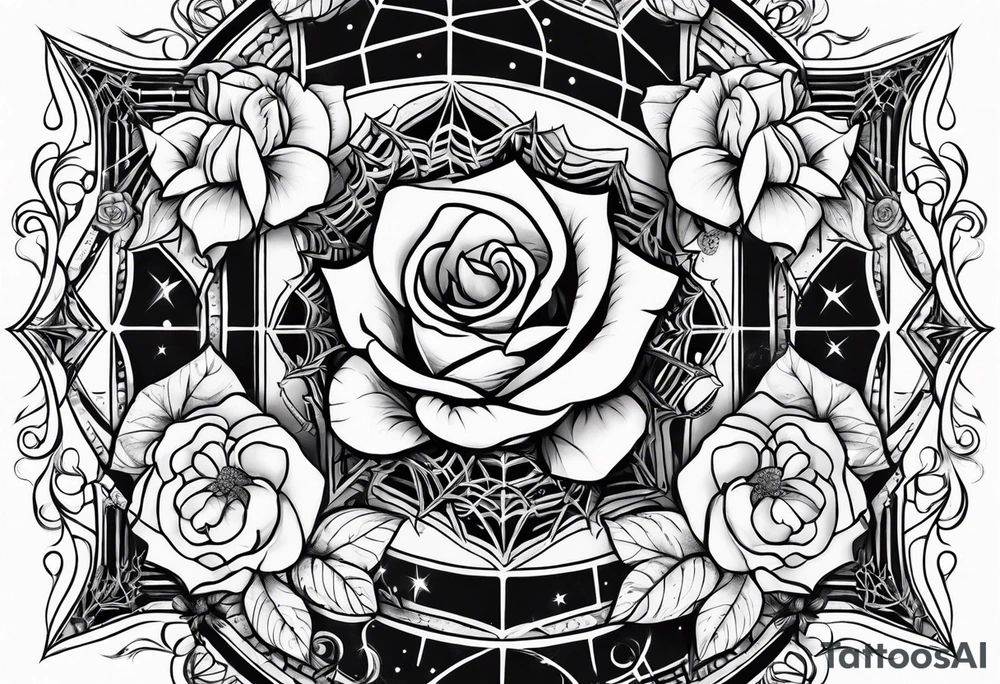 Spider bubbles roses stars tattoo idea