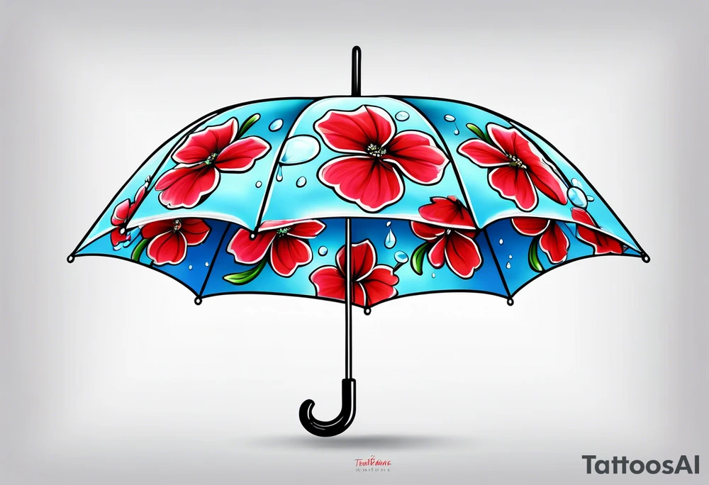 Upside down umbrella filled with geraniums rain droplets tattoo idea