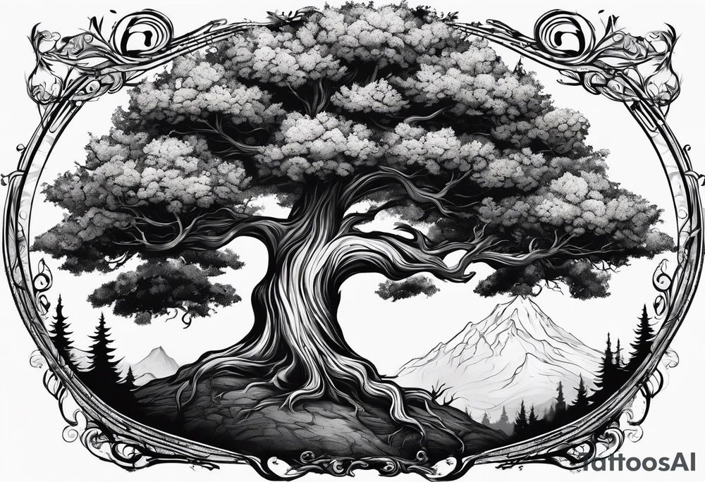 Creepy tree asymmetrical tattoo idea