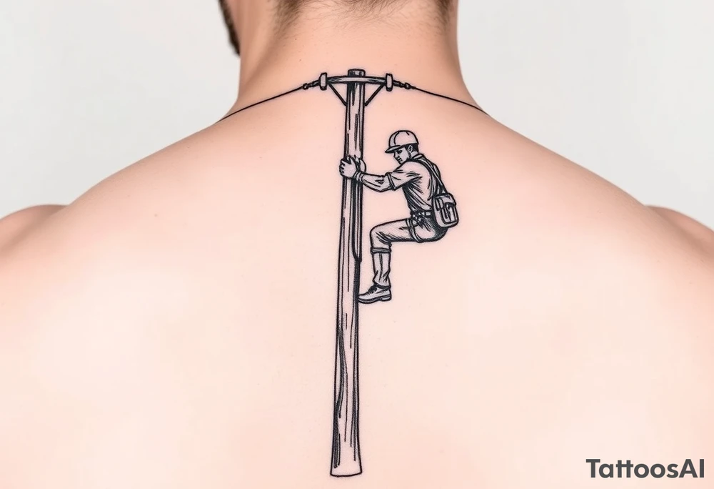 power lineman climbing a wooden 12kv pole tattoo idea