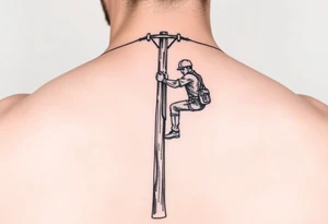 power lineman climbing a wooden 12kv pole tattoo idea