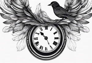 a bird clock but the bird's feathers are falling apart wich represents the fugacity of time tattoo idea