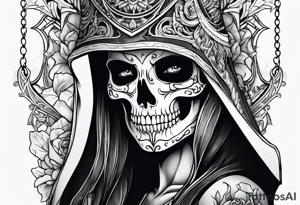 lady skeleton grim reaper satan tattoo idea