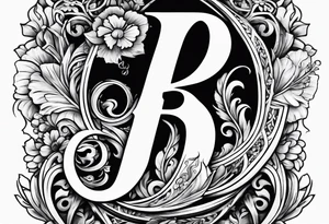 The letter b in bold with the names Alec Hannah and Raelynn inside the b tattoo idea