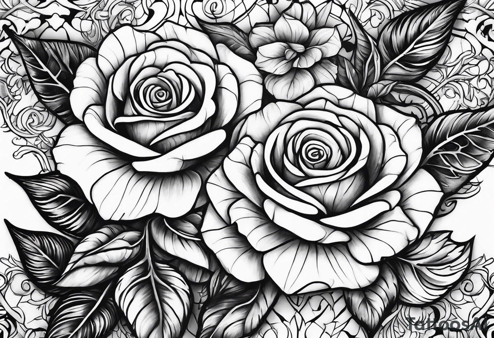 Metallic vines and rose tessellation tattoo idea