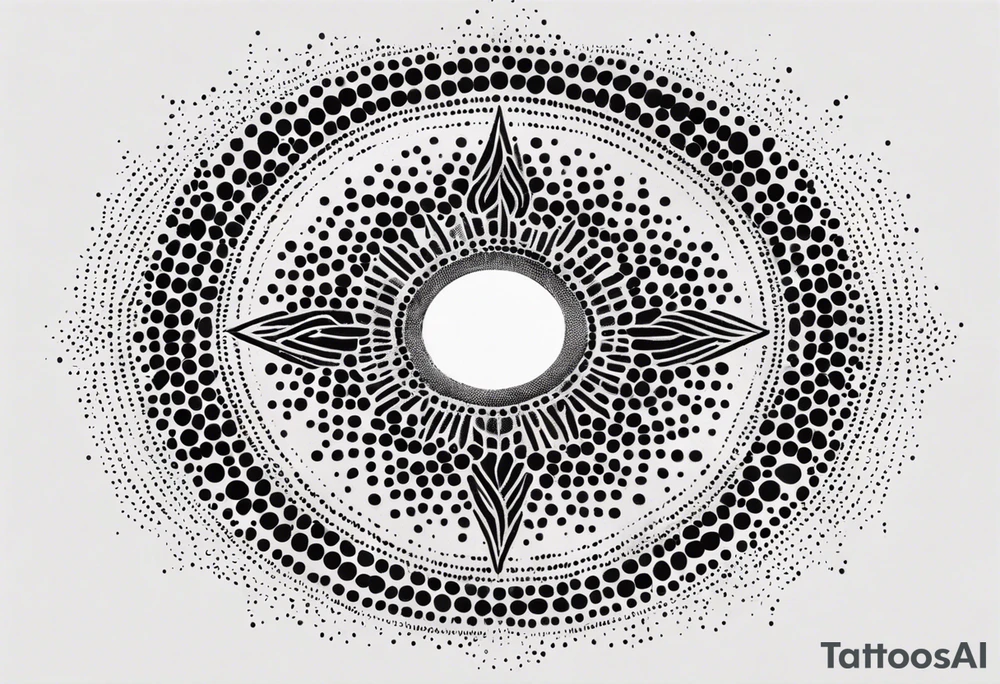 simple sun made of black dots and circles tattoo idea