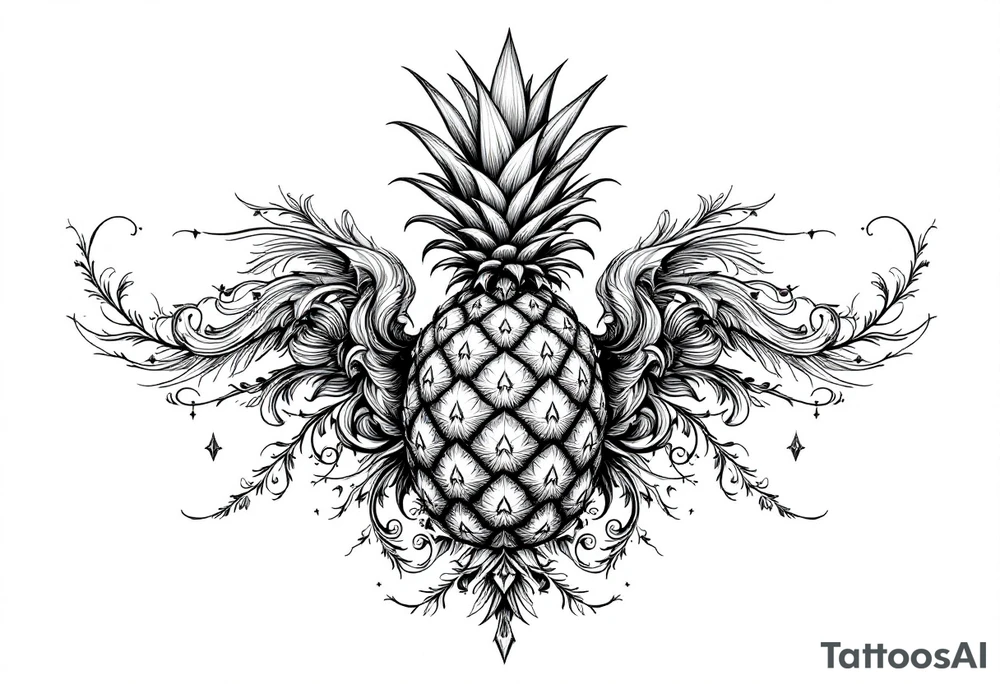 Majestic pineapple, crown, diamonds, vagina, anus tattoo idea