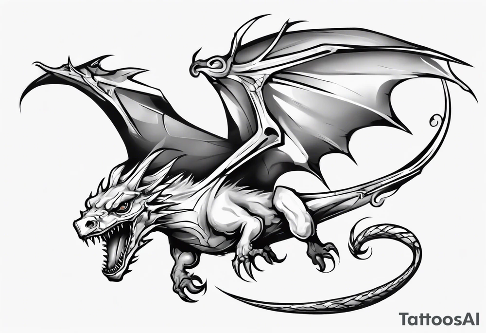 a wyvern flying down towards its rider tattoo idea