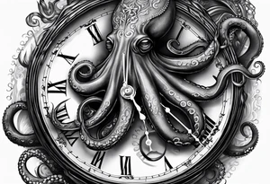 pocket watch wrapped under an aggressive octopus tattoo idea