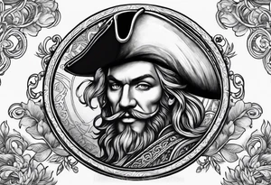 Pirate coin filigree sleeve tattoo idea