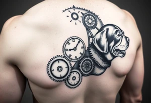 Mechanical round Gears that look like clocks connected to one another Rottweilers  a complete right arm sleeve tattoo idea