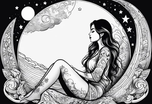 girl sitting on the moon watching the world tattoo idea