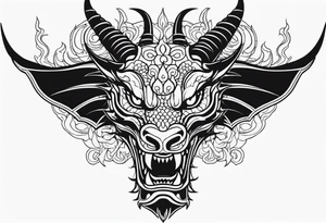 Dragon head facing front, tattoo should look old school Japanese way, dragon mouth should not be open. Long horn tattoo idea