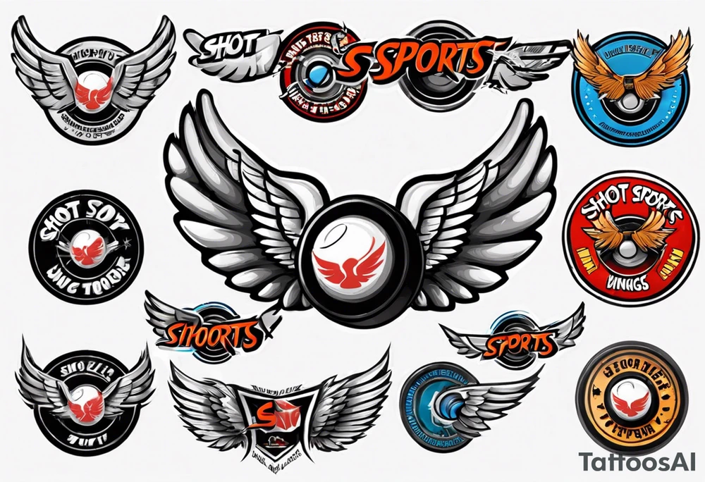 hockey puck with wings that says "SHOT SPORTS" tattoo idea