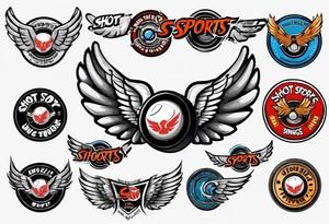hockey puck with wings that says "SHOT SPORTS" tattoo idea