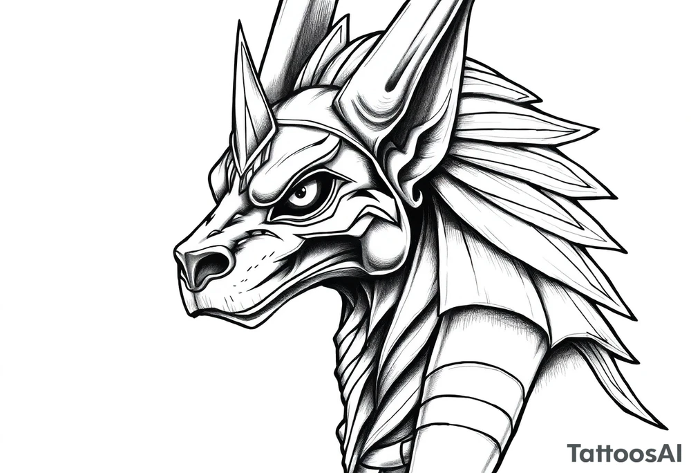 powerful majestic muscle anubis Egyptian god face without eyes tattoo idea