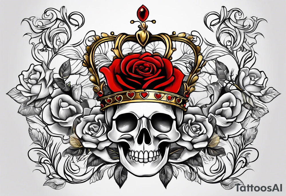 the red rose queen's golden crown with a heart tattoo idea