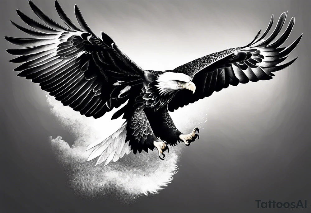 A majestic eagle soaring high in the sky, wings fully spread, capturing the essence of freedom and power tattoo idea