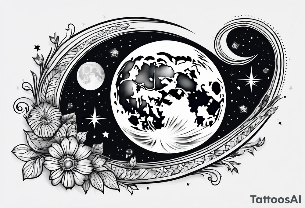 moon with stars tattoo idea