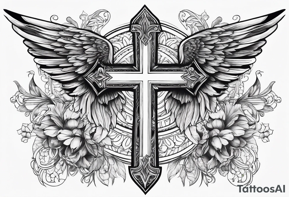christianity cross with wings around it tattoo idea