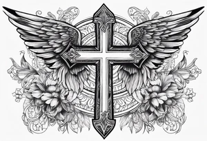 christianity cross with wings around it tattoo idea
