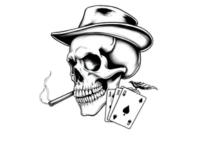 skull with top-hat,cigar in his mouth and playing cards. tattoo idea