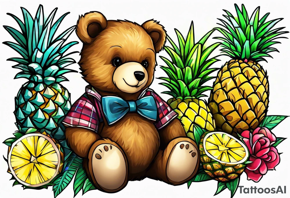 Teddy bear loves pineapple tattoo idea