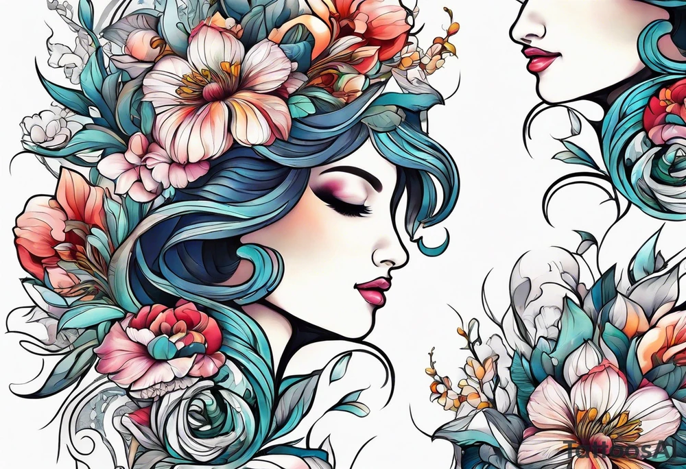 sea, flower tattoo idea
