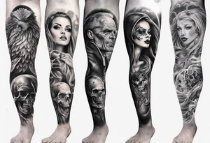 people dies but legends live forever leg sleeve tattoo idea