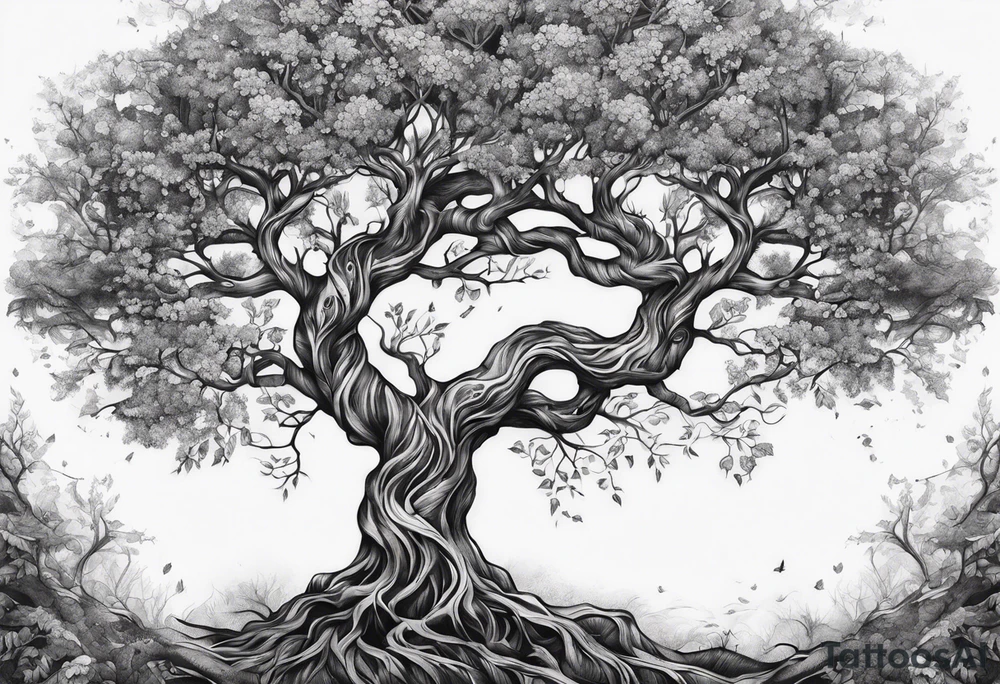 Dark twisted tree of life tattoo idea