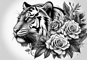 Full arm sleeve with compass and tiger roses tattoo idea