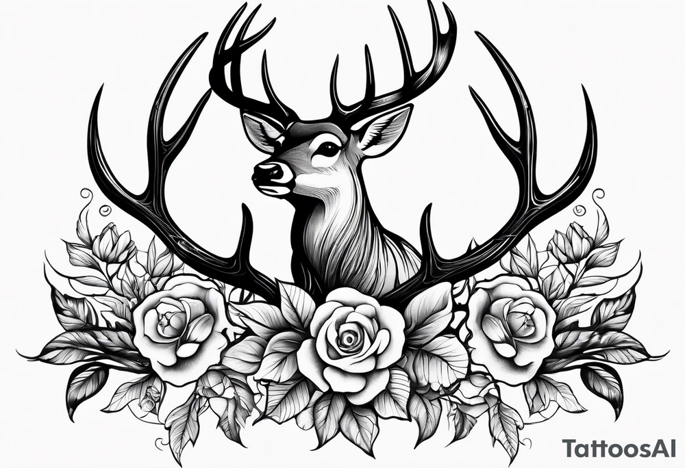 Deer antler, barbed wire, and flowers tattoo idea Deer antler, barbed wire, and flowers tattoo idea