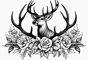 Deer antler, barbed wire, and flowers tattoo idea