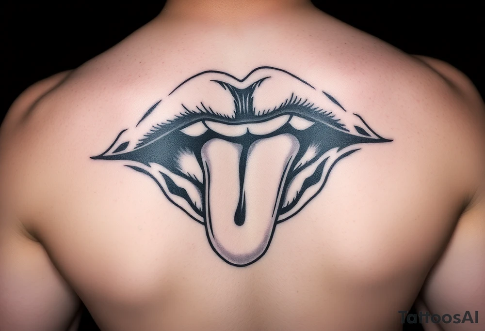 Make me a tattoo of a set of lips with a tongue coming out and a sexy woman sliding down the tongue tattoo idea