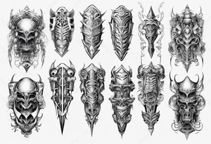 Leg armor mechanical symmetrical tattoo idea