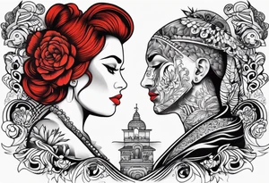 Couple's tattoos red head and brown mexican tattoo idea