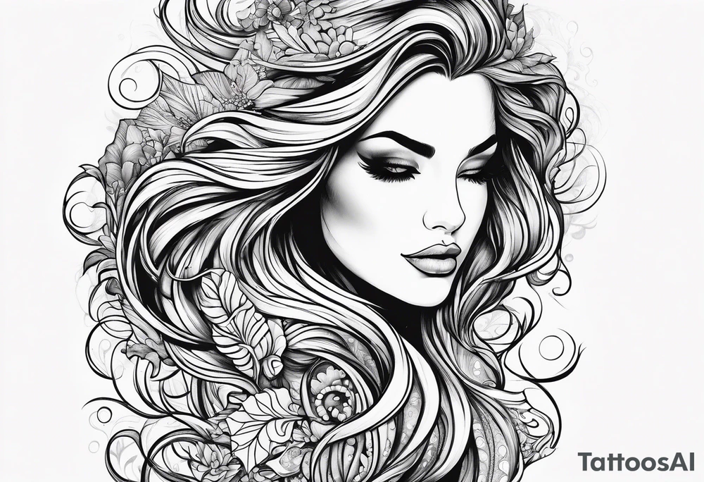 Wildly flowing mermaid hair tattoo idea
